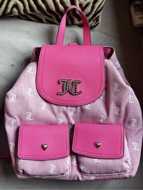 Juicy Couture Hot Pink Logo Canvas & Leather Backpack good condition